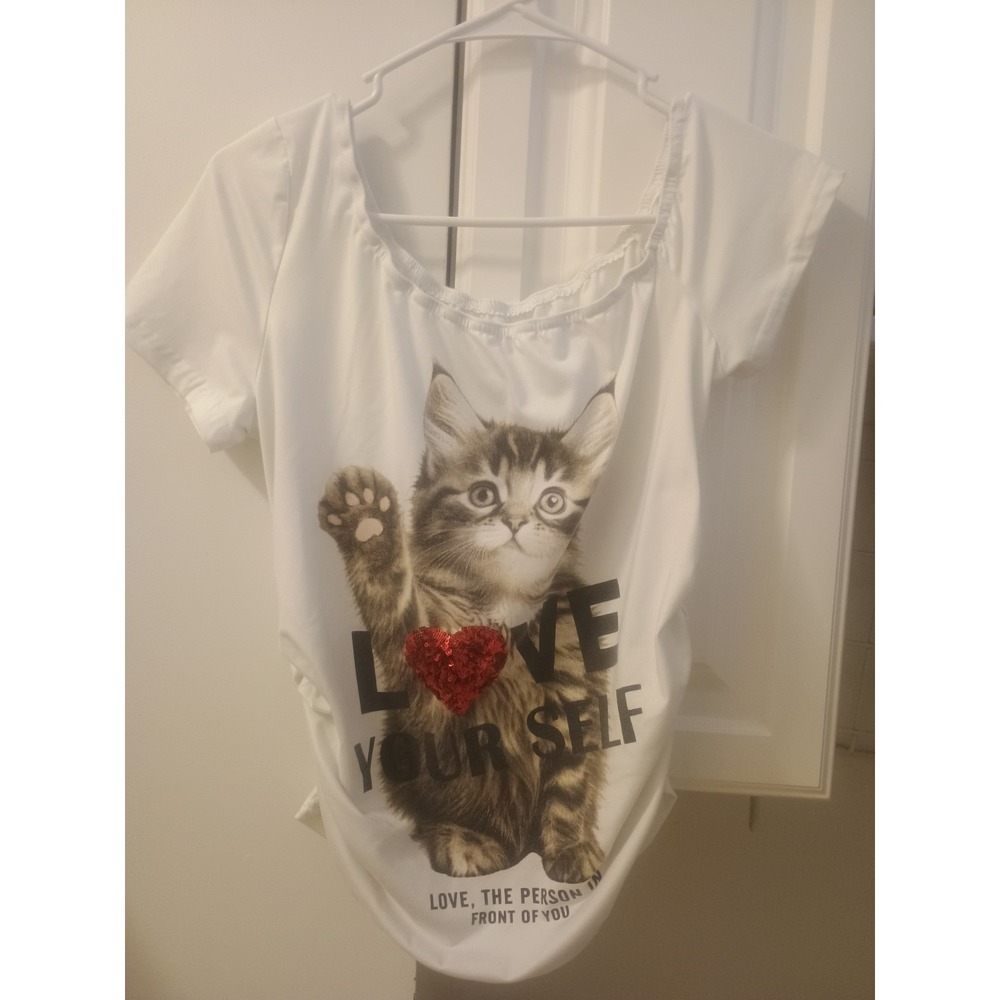 Girls Love Yourself Kitten T Shirt with Heart Size Large 12/14